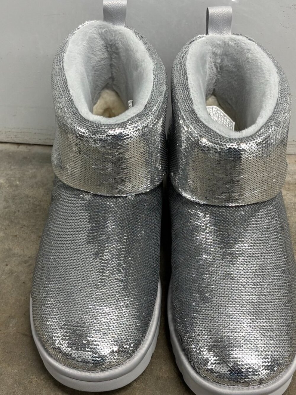 UGG Classic Mini Mirror Ball Silver Sequin Boots Size 9 - Picture 4 of 5